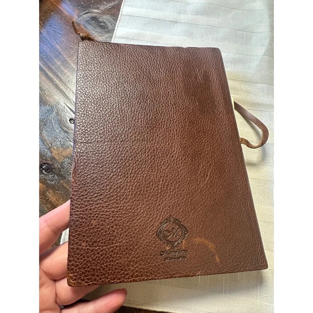 Manufactus Italy Leather Compass Journal Embossed Brown Calfskin Notebook VINT.